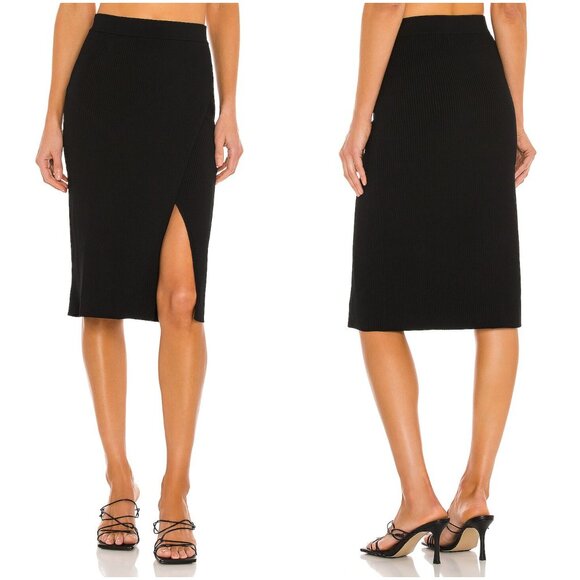NWT Jonathan Simkhai Deep Rib Wrap Skirt black XS stretch slit - Picture 2 of 11